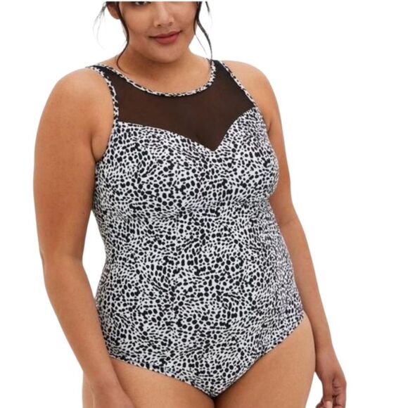 Torrid Stylish Black and White Swimsuit With Mesh Neckline - Picture 5 of 6